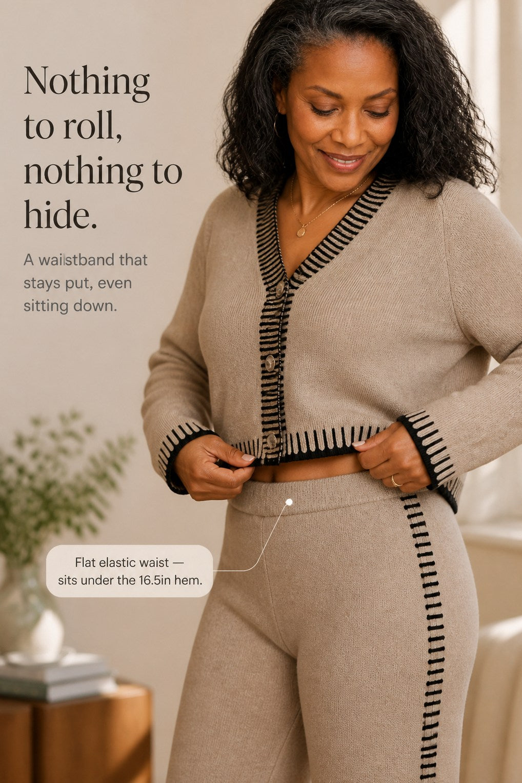 Knit Button Front Cardigan Two Piece Set
