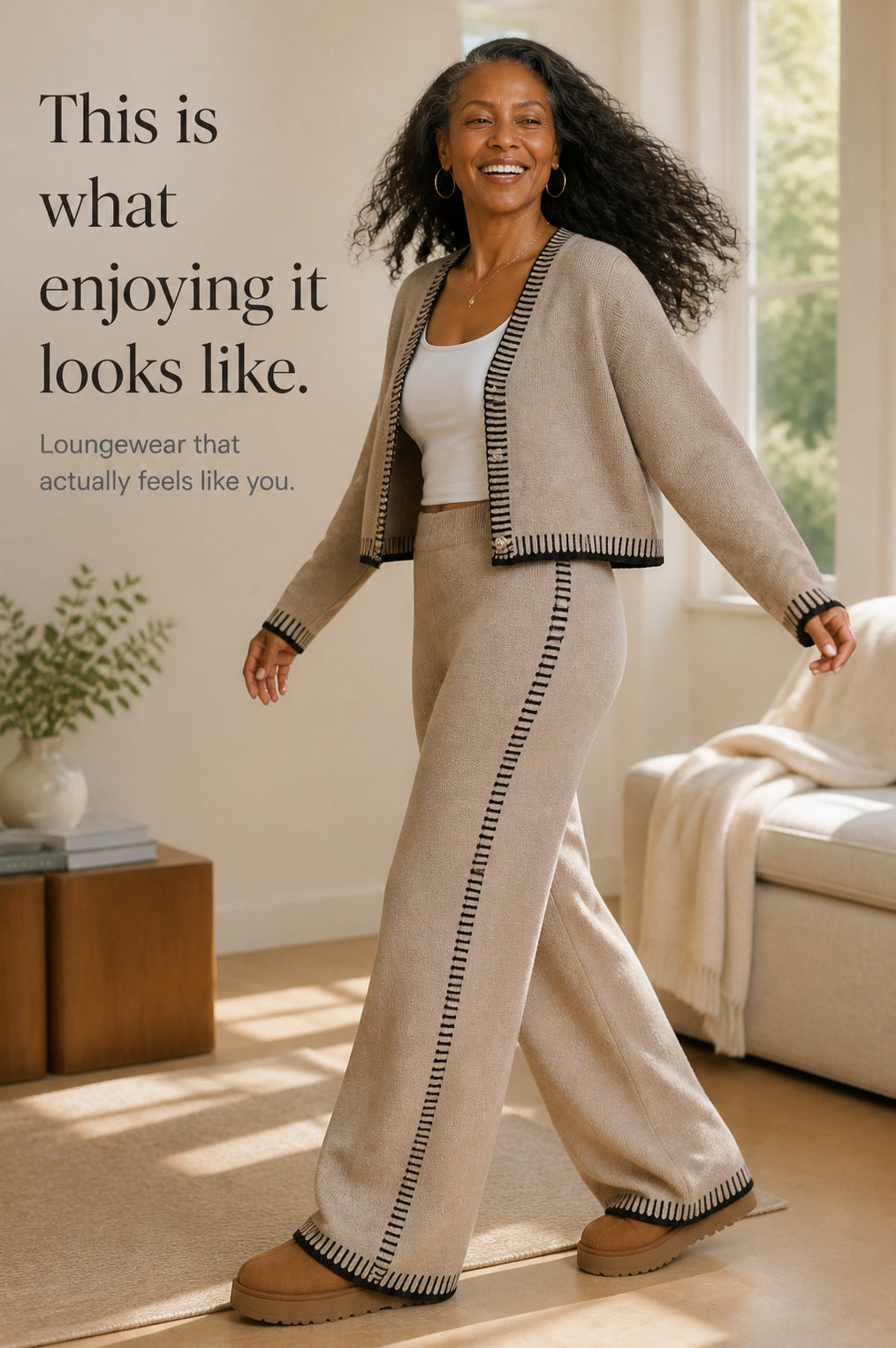 Knit Button Front Cardigan Two Piece Set
