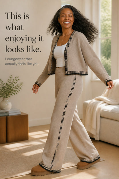 Knit Button Front Cardigan Two Piece Set