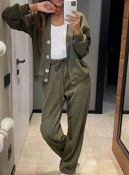 Knit Cardigan and Wide Leg Two Piece Set