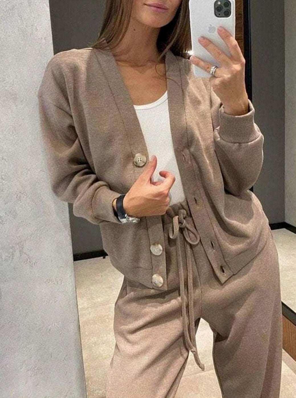 Knit Cardigan and Wide Leg Two Piece Set