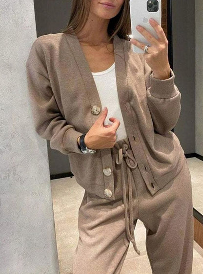 Knit Cardigan and Wide Leg Two Piece Set