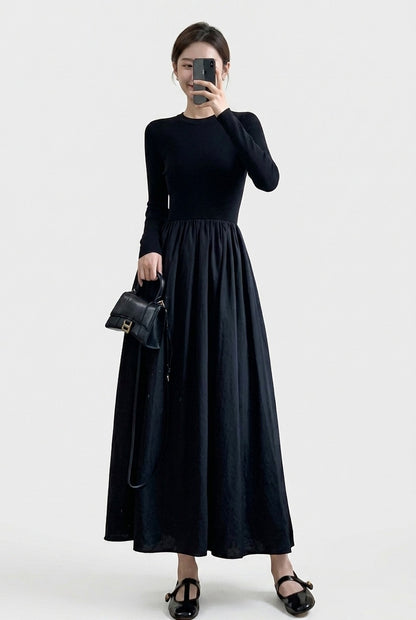 Knit Crew Neck Long Sleeve Maxi Dress