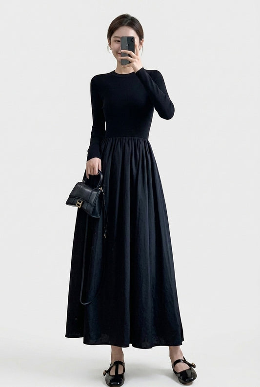 Knit Crew Neck Long Sleeve Maxi Dress