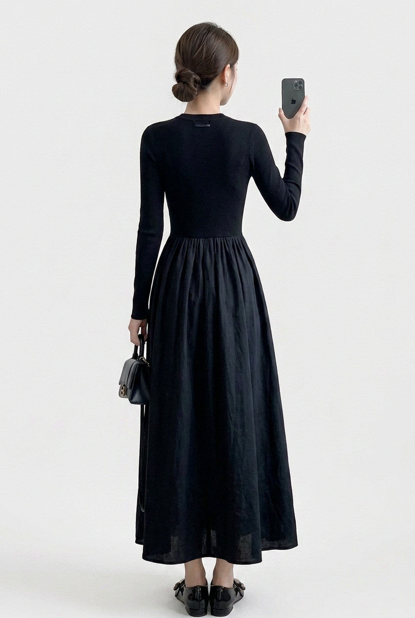 Knit Crew Neck Long Sleeve Maxi Dress