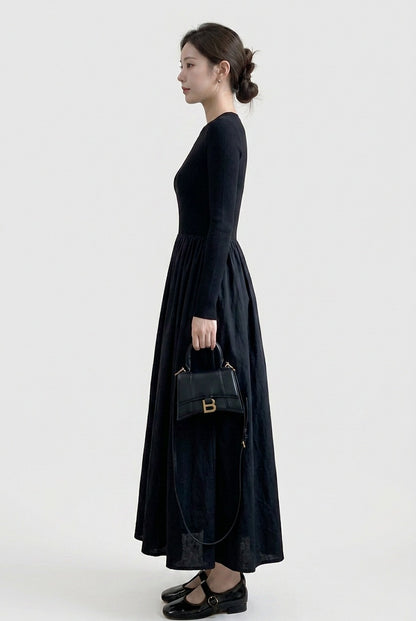 Knit Crew Neck Long Sleeve Maxi Dress