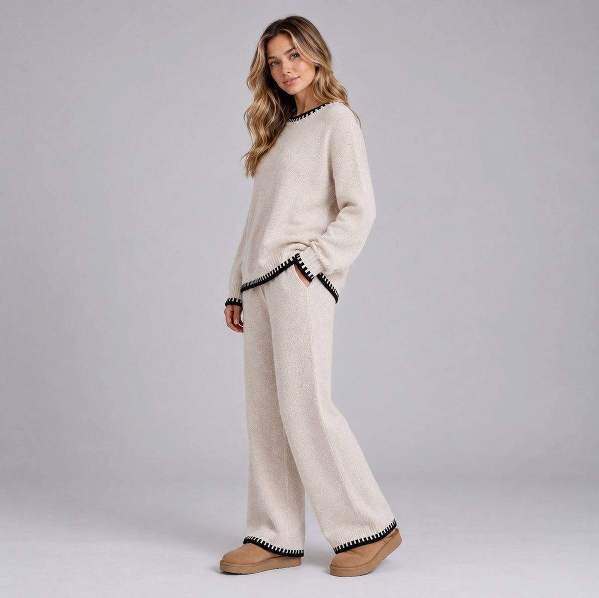 Knit Crewneck Long Sleeve Two Piece Set