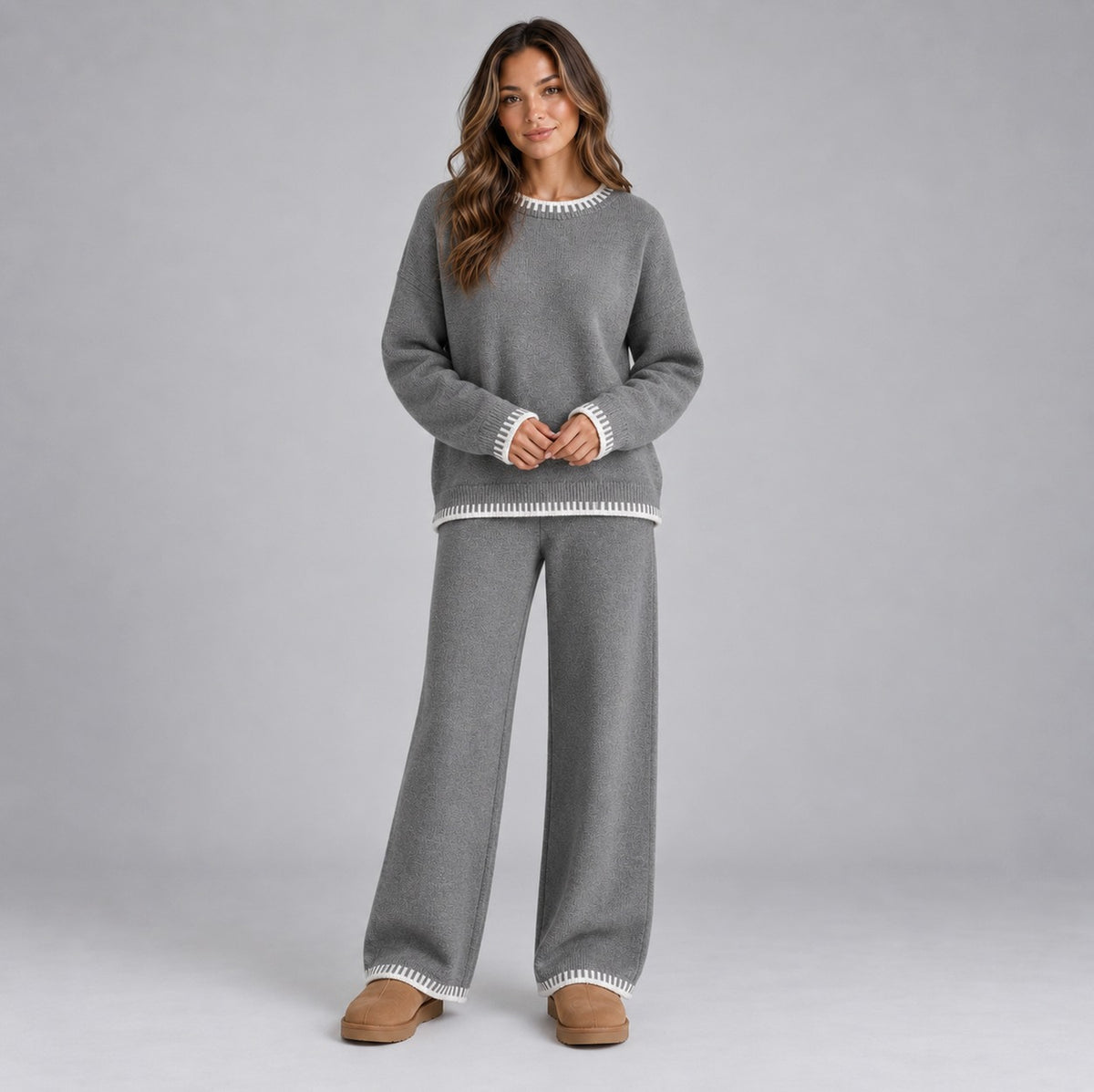 Knit Crewneck Long Sleeve Two Piece Set