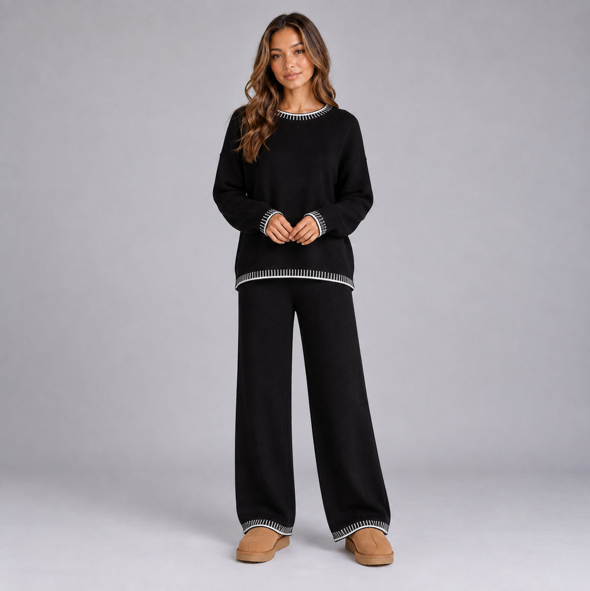 Knit Crewneck Long Sleeve Two Piece Set