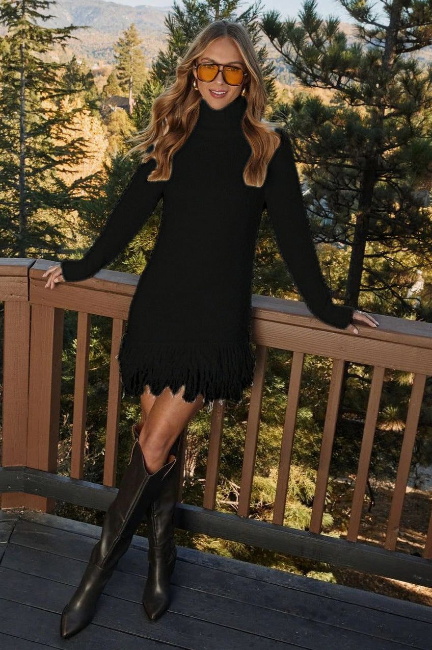 Knit Fringe Mini Sweater Dress