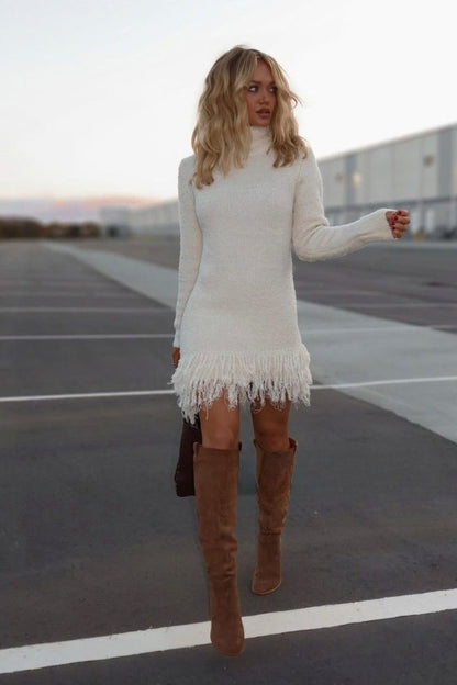 Knit Fringe Mini Sweater Dress