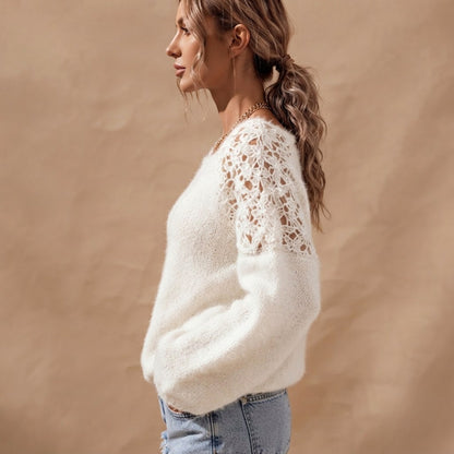 Knit Lace Trim Crewneck Sweater