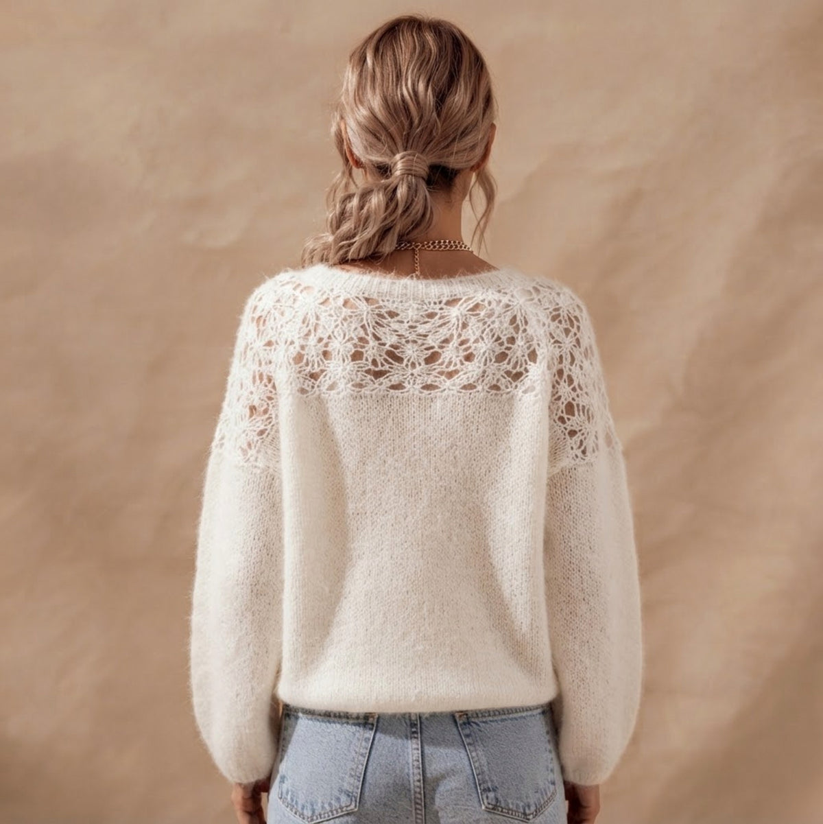 Knit Lace Trim Crewneck Sweater