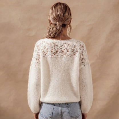 Knit Lace Trim Crewneck Sweater