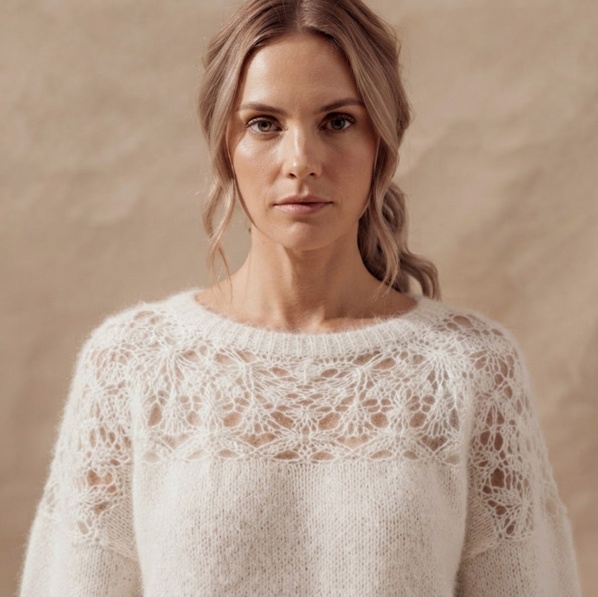 Knit Lace Trim Crewneck Sweater