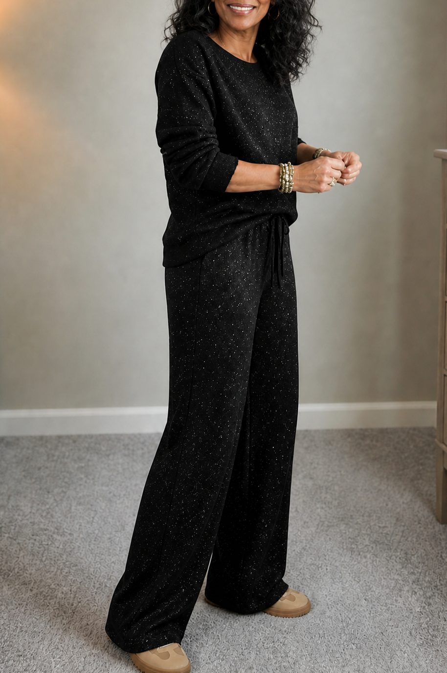 Knit Long Sleeve Wide Leg Matching Set