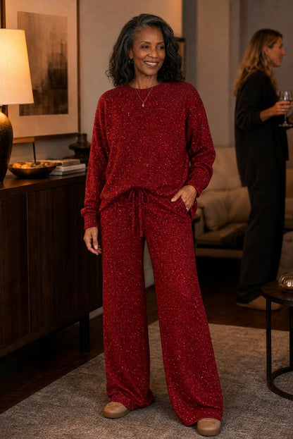 Knit Long Sleeve Wide Leg Matching Set