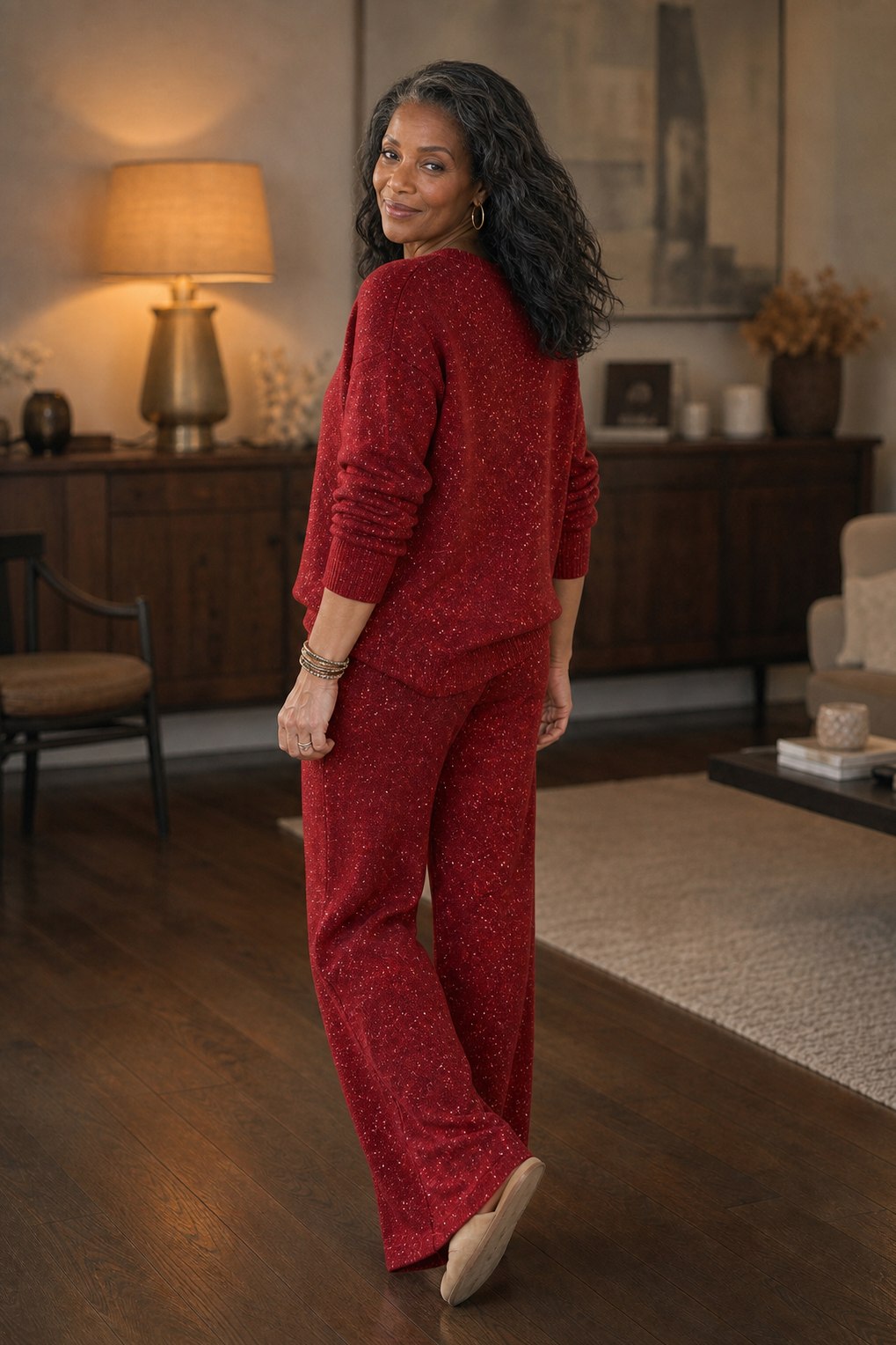 Knit Long Sleeve Wide Leg Matching Set