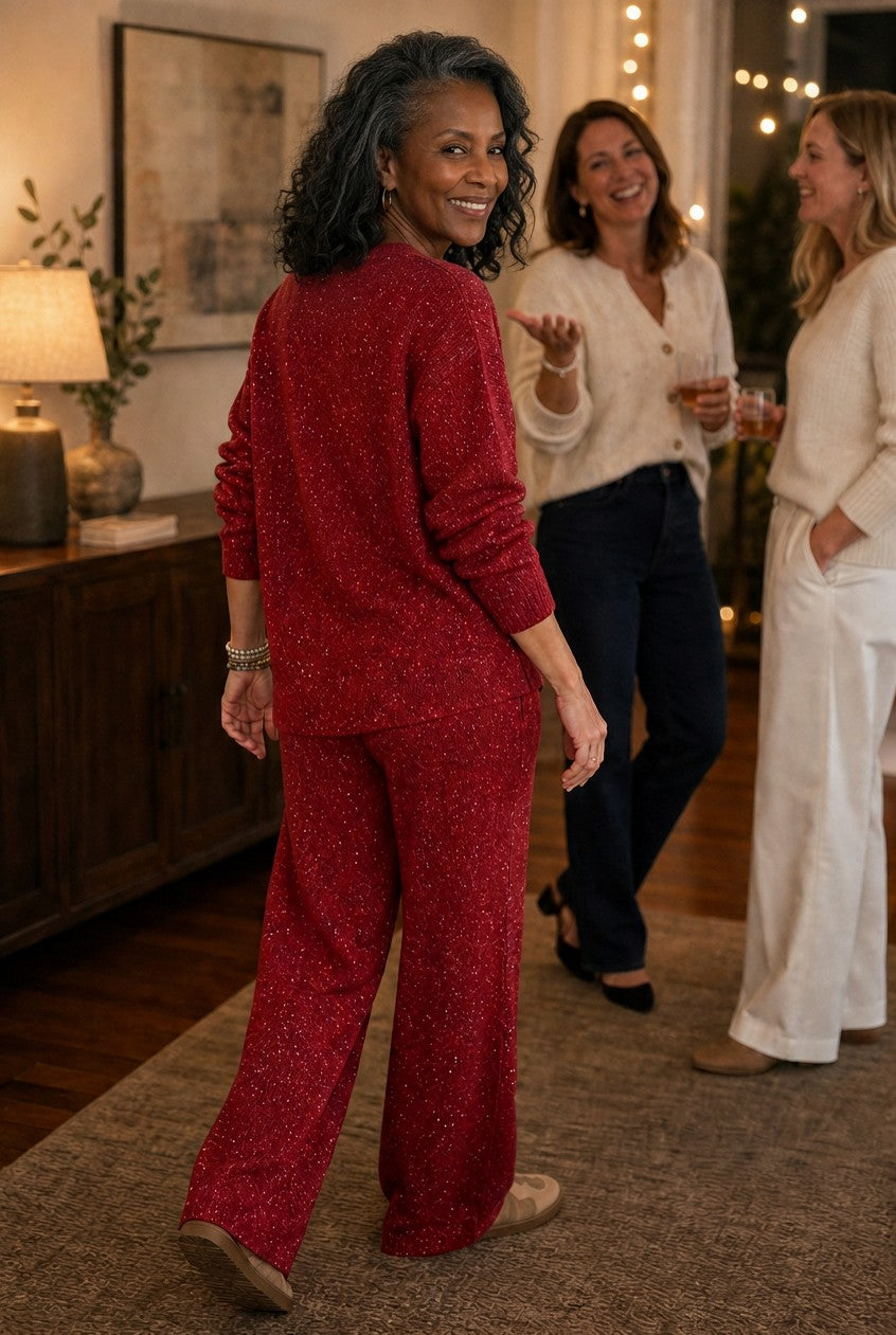 Knit Long Sleeve Wide Leg Matching Set