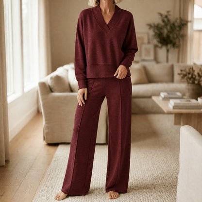 Knit V Neck Long Sleeve Matching Set