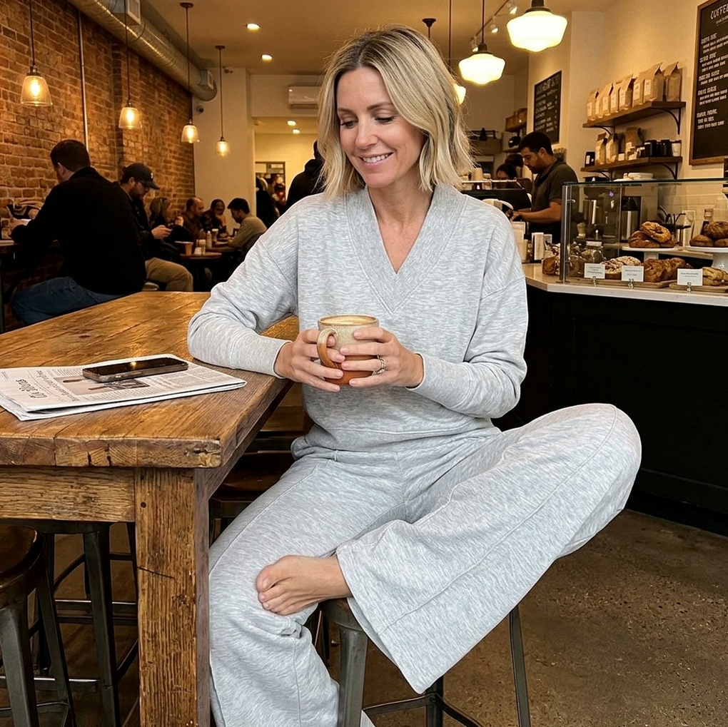 Knit V Neck Long Sleeve Matching Set