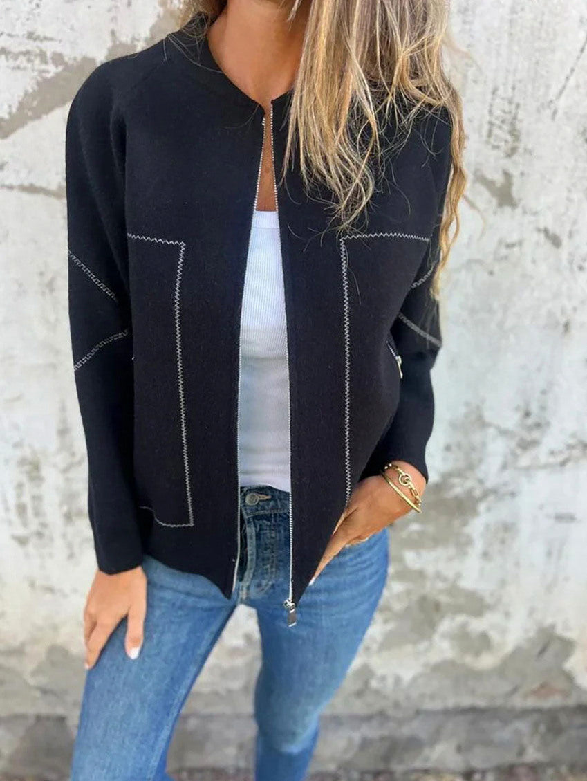 Knit Zip Front Long Sleeve Jacket