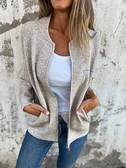 Knit Zip Front Long Sleeve Jacket