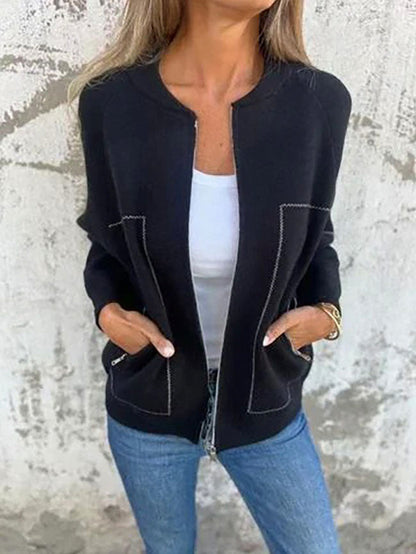 Knit Zip Front Long Sleeve Jacket