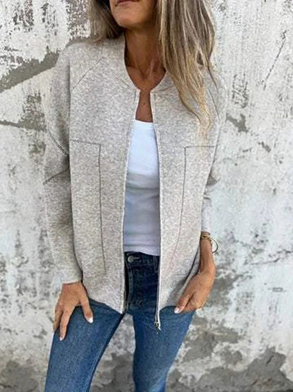 Knit Zip Front Long Sleeve Jacket