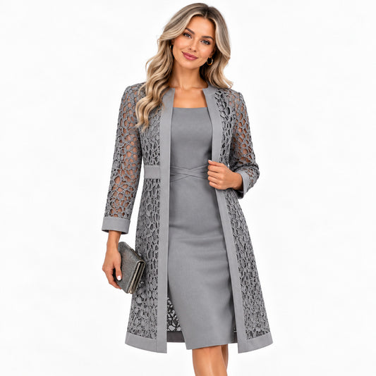 Lace Jacket Midi Dress Two Piece Set
