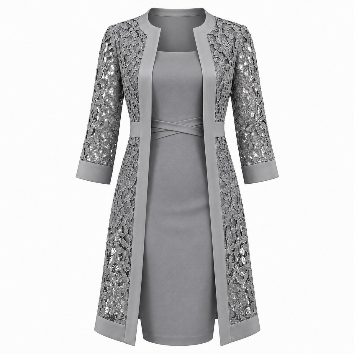 Lace Jacket Midi Dress Two Piece Set