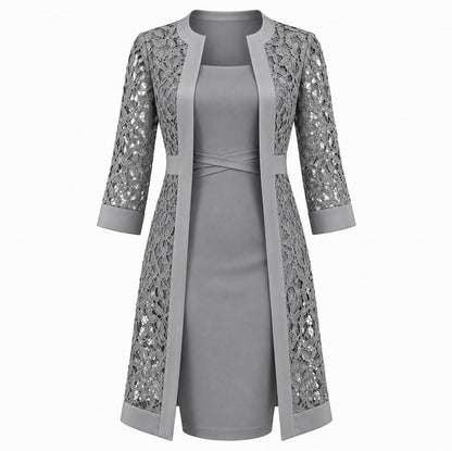 Lace Jacket Midi Dress Two Piece Set