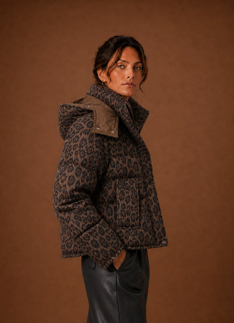 Leopard Print Hooded Puffer Jacket