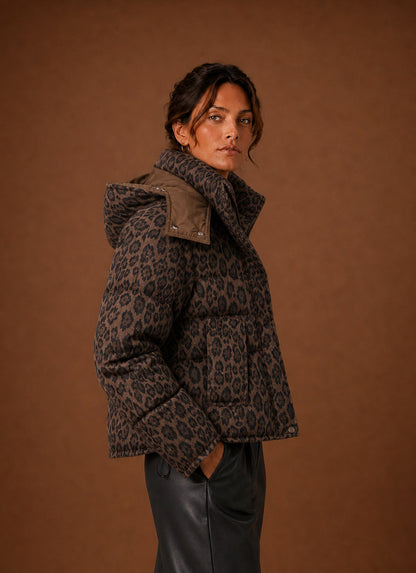 Leopard Print Hooded Puffer Jacket