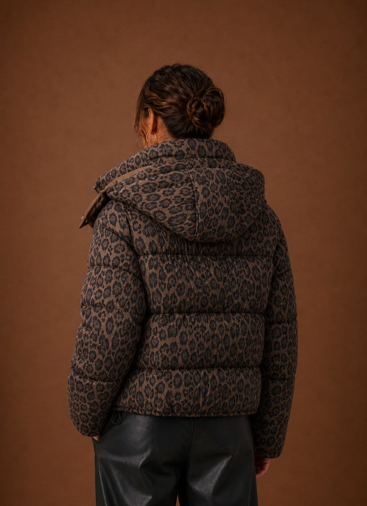 Leopard Print Hooded Puffer Jacket