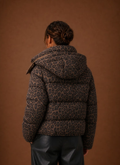Leopard Print Hooded Puffer Jacket