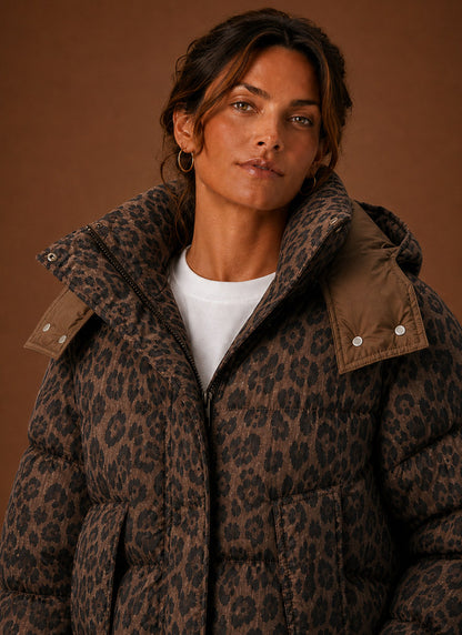 Leopard Print Hooded Puffer Jacket