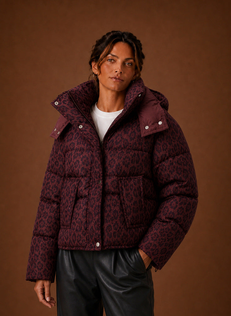 Leopard Print Hooded Puffer Jacket