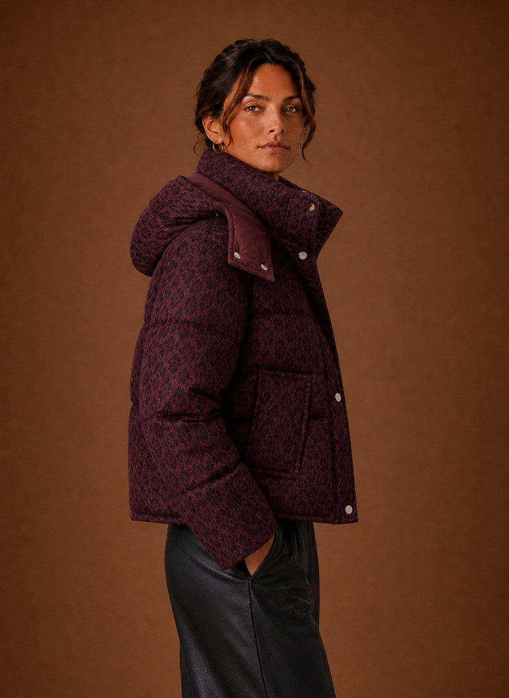 Leopard Print Hooded Puffer Jacket