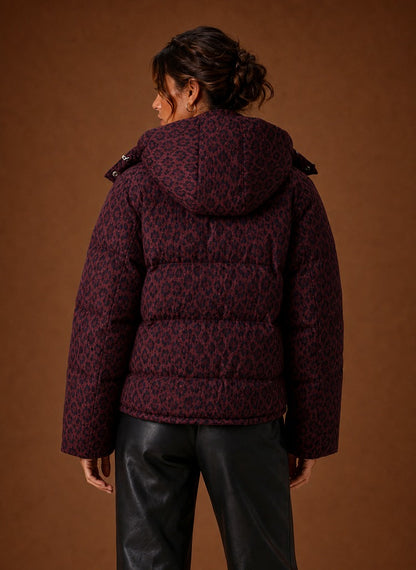 Leopard Print Hooded Puffer Jacket