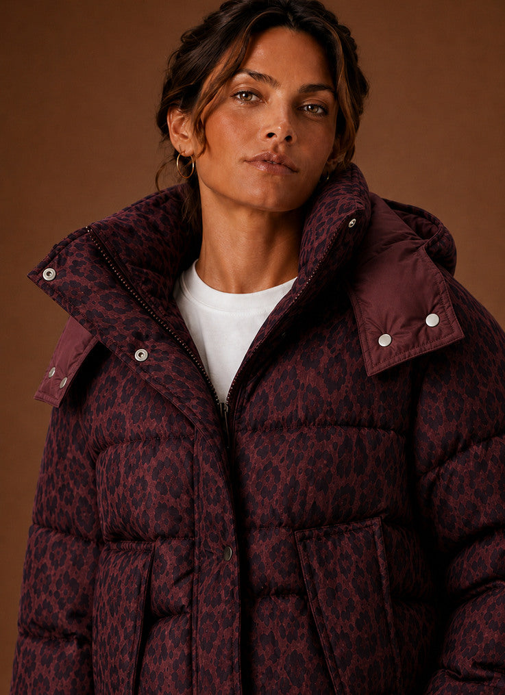 Leopard Print Hooded Puffer Jacket