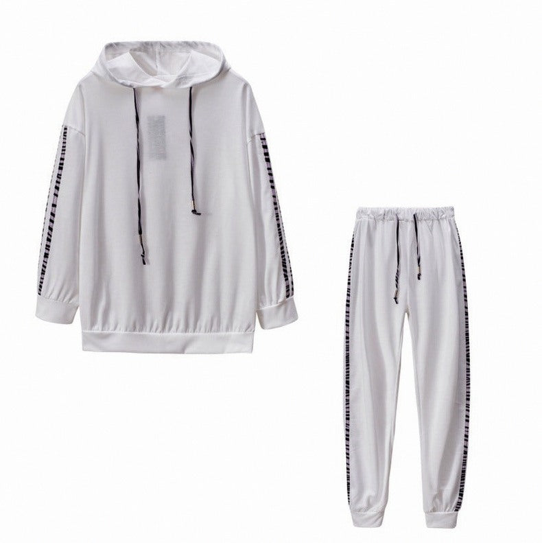 Animal Print Trim Hoodie Two Piece Set