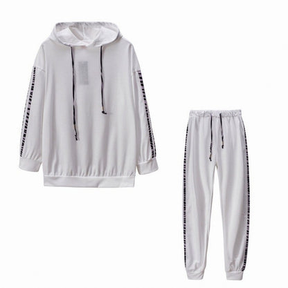 Animal Print Trim Hoodie Two Piece Set