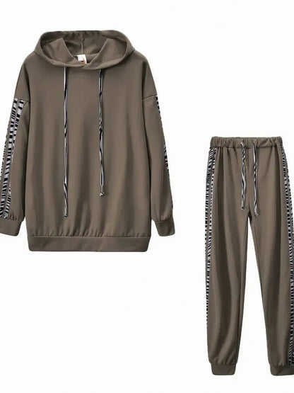 Animal Print Trim Hoodie Two Piece Set