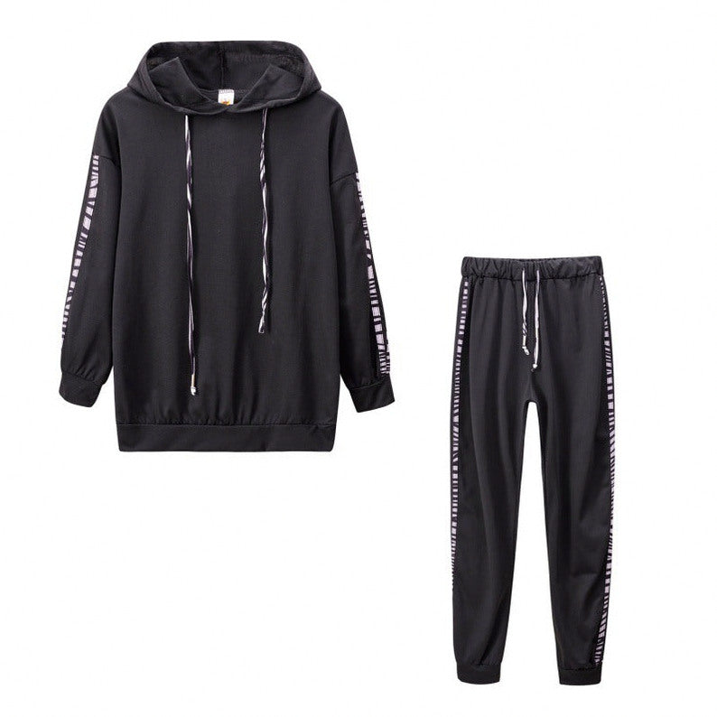 Animal Print Trim Hoodie Two Piece Set