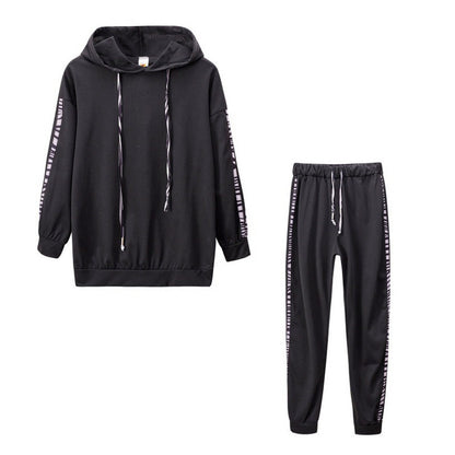 Animal Print Trim Hoodie Two Piece Set