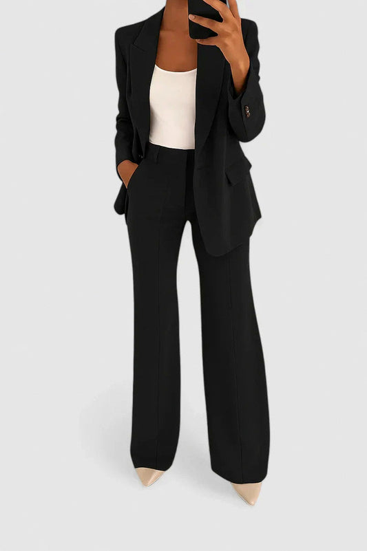 Long Sleeve Blazer Wide Leg Pants Set