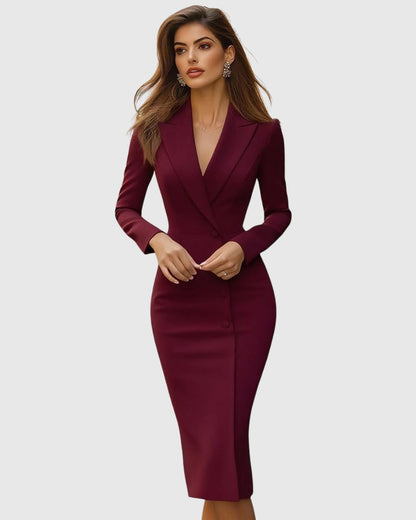 Long Sleeve Button Front Blazer Dress