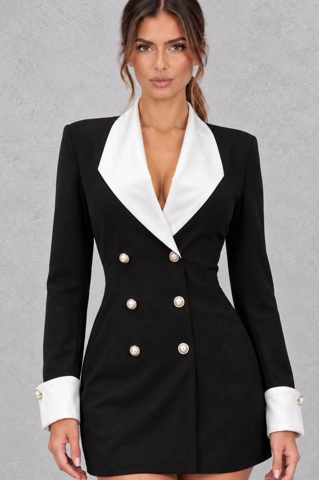 Long Sleeve Button Front Blazer Dress