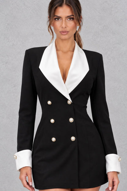Long Sleeve Button Front Blazer Dress